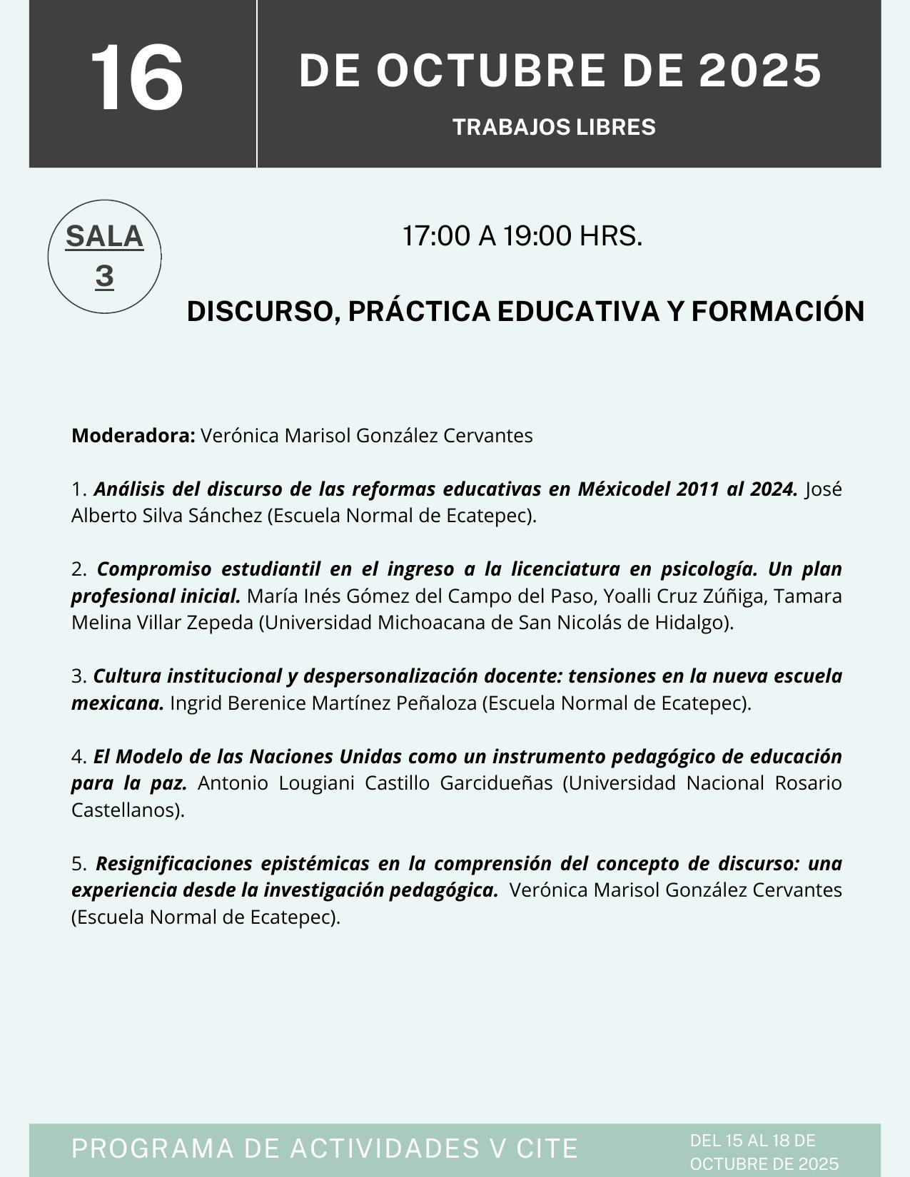 Discurso, práctica educativa y formación